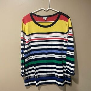 Talbots colorful striped sweater with button accents on shoulder